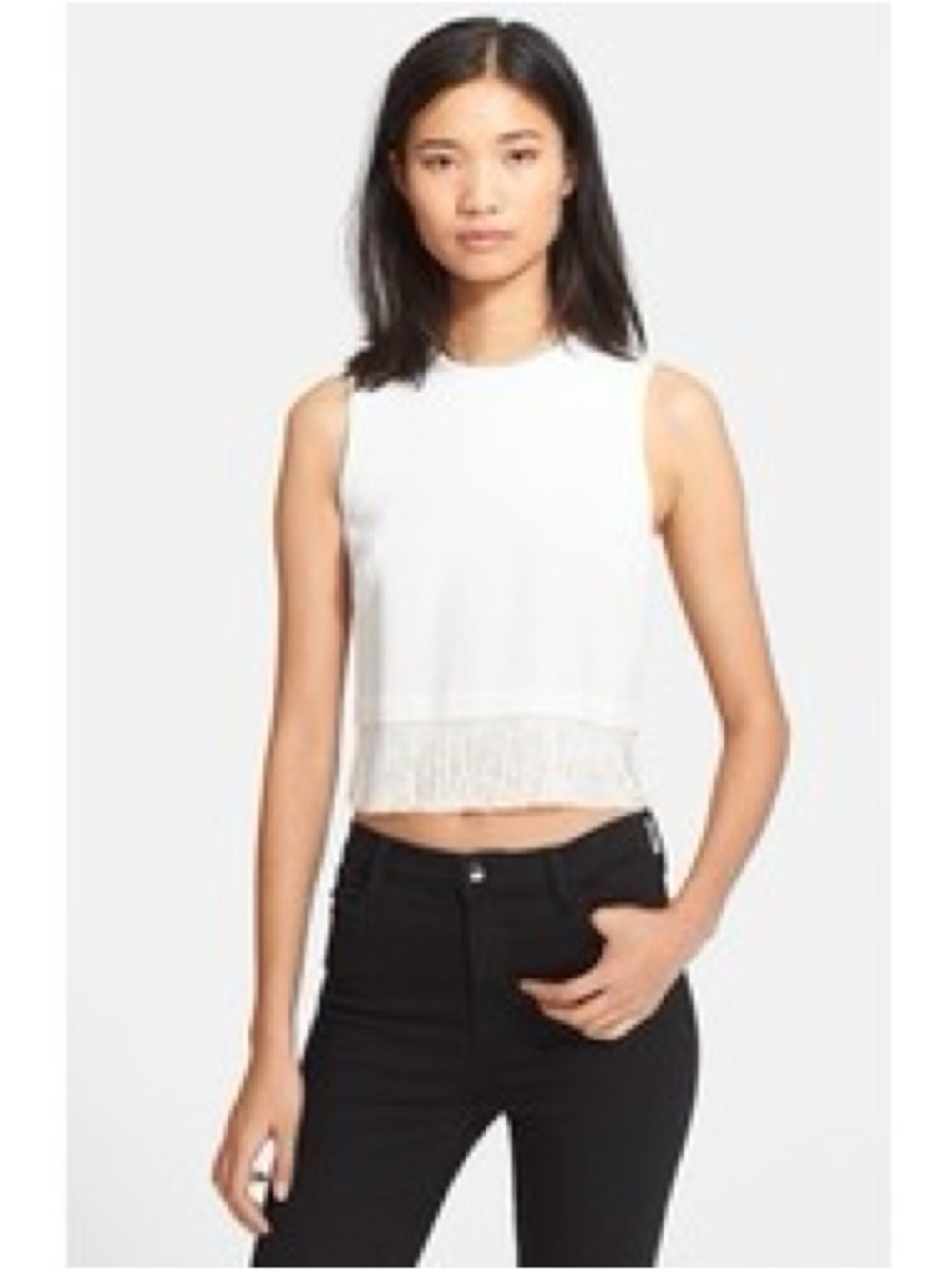 A.L.C. Pale Pink Fringe Hem Sleeveless Blouse